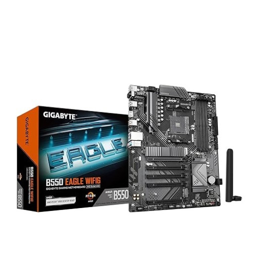 GIGABYTE B550 Eagle WIFI6 Motherboard, Supports AMD AM4 Ryzen 5000 Processors, ATX, DDR4, 2X M.2, PCIe 4.0, WIFI6, 1GbE LAN, EZ-Latch